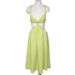 For Love & Lemons Maureen Midi Dress Size XS Gingham Tie  Side Textured